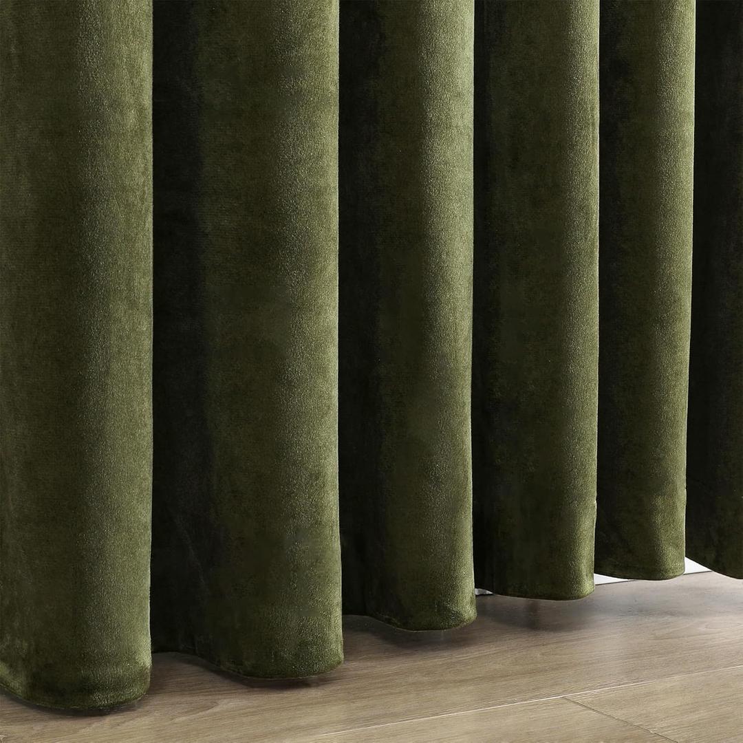 Blackout Textured Curtains for Bedroom Solid Thermal Insulated Olive Green Grommet Room Darkening Curtains & Drapes Luxury Decor for Living Room Nursery 52 x 108 Inch (2 Panels)