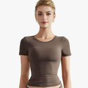 SUUKSESS Women Double Lined Fitted Basic Tee Crew Neck Short Sleeve Y2K Crop Top S