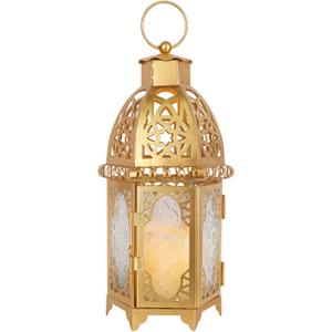 NEEDOMO 12.8'' Moroccan Lanterns Decorative Indoor & Outdoor, Vintage Christmas Candle Holder, Metal Lanterns Decorative, Table, Patio, Porch, Shelf, Christmas Spring Ramadan Eid Home Decor (Golden) (Large)