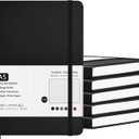 6 Pack Journal Notebooks College Ruled Notebook Classic Leather Hardcover Lined Journals for Writing Office School Home Business, 8.3 x 5.5, 100GSM Thick Paper, 160 Pages (Black, A5)