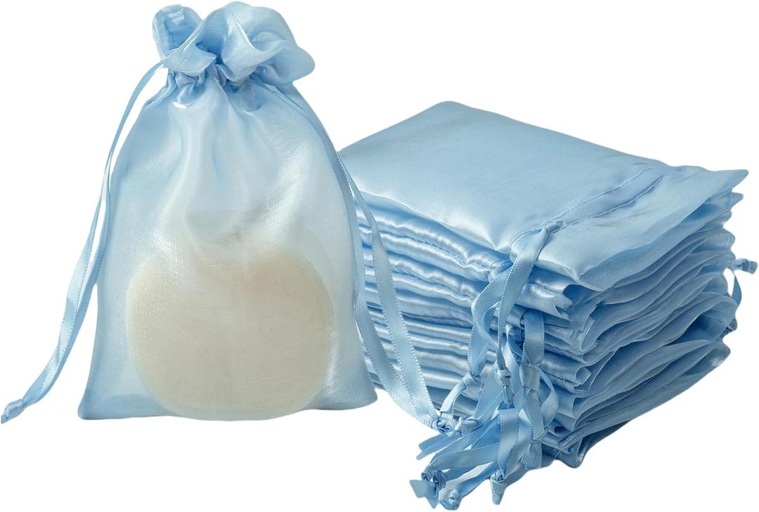 QIANF 20 Pcs Blue Small Organza Bags 4X6 inch for Wedding Favors with Drawstring, Mini Mesh Gift Bags Jewelry Pouch for Candy Bridal Shower Party Favor Baby Shower Christmas