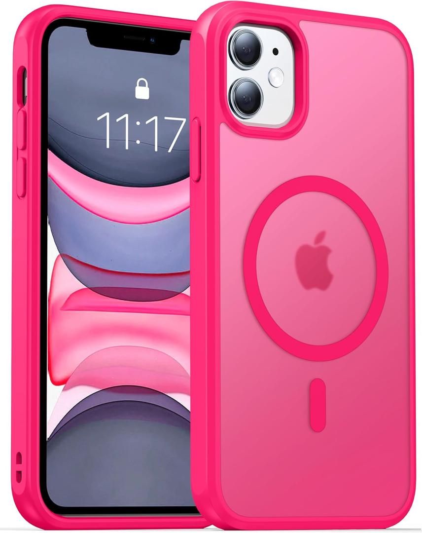 Magnetic for iPhone 11 Phone Case-Compatible with MagSafe-Slim Translucent Matte-Military Grade Drop Protection Phone Case for iPhone 11 6.1",Hot Pink