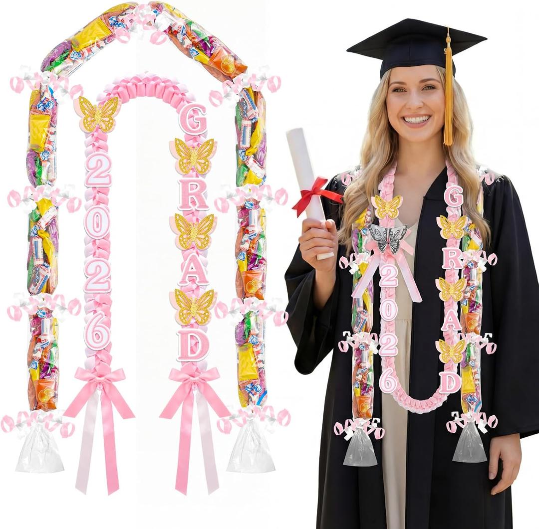 JenPen 2026 Graduation Leis Candy Lei Kit, 2026 Graduation Ribbon Woven Double Braided Necklace DIY Kit for High School College Women Men Graduate Gift Party Supplies