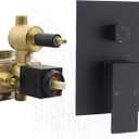 Solid Brass 3 Way Shower Diverter Valve, Drettyer Matte Black 3 Outlet Pressure Balancing Mixer Shower Temperature Control Shower Valve Kit