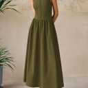 PRETTYGARDEN Maxi Dresses for Women 2026 Summer Casual Sleeveless Patchwork Flowy Vacation Sundress Knit Long Work Tank Dress (Army Green, Small)
