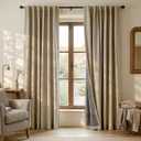 RYB HOME Linen Textured 100% Blackout Curtains for Bedroom, Insulating Energy Saving Window Curtains for Living Room Dining Patio Sliding Glass Door, Wide 52 x Long 96 inch, Burlap, 2 Panels
