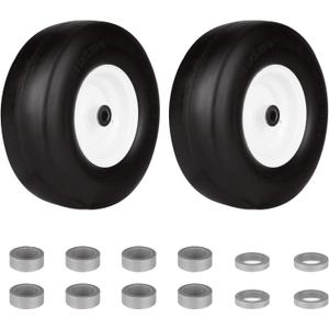 13x5.00-6" Flat Free Tire and Wheel Smooth Tire with Rim for Residential Lawn Mower Deck 36"-46" Garden Tractor | 3.25"-5.9" Centered Hub | Bore ID 3/4" 2PCS