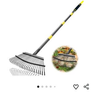 Garden Leaf Rakes, 6FT Rake for Lawns Heavy Duty 25 Metal Tines 9 inch Wide, Adjustable Steel Handle, Rakes for Leaves, Gathering Shrub, Grass, Yard