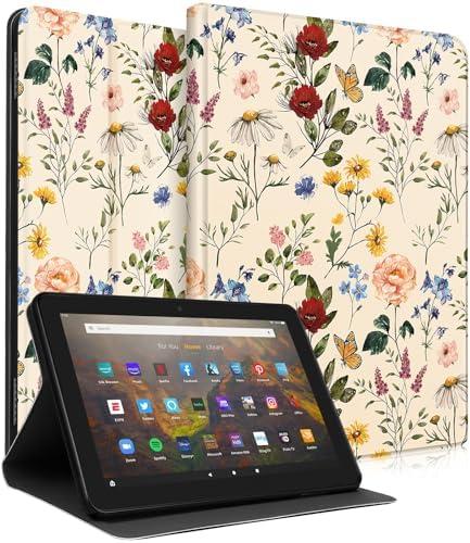 Wazzasoft for Amazon Kindle Fire HD 10/10 Plus Tablet Case 13th/11th Generation for Women Girls Cute Folio Cover Fashion Design Girly Kawaii Flower Floral Pretty Unique Cases for Kindle Fire 10.1 Inch