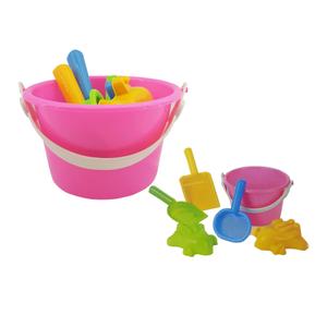 Beach Bucket Toy Set 9PC Set 1 Bucket, 2 Shovels, 1 Rake, 5 Sand Molds, Pack of 2