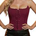 Avanova Corset Tops for Women Lace Up Overbust Corset Bustier Strapless Sexy Going Out Crop Top (Large, Burgundy)