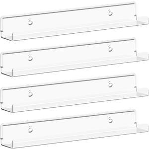 Lifewit Floating Shelves for Vinyl Record, 4 Pack 12" Clear Acrylic Wall Shelf Room Decor for Book/Photo/Picture/Makeup Display in Bedroom, Living Room, Bathroom Storage and Organization