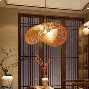 Farmhouse Bamboo Pendant Light Fixtures, Bird's Nest Shape Rattan Chandelier for Kitchen Island, Adjustable Ceiling Mount Hanging Lamp for Living Room, Dining Room, Bedroom, Entryway Decor