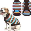 BINGPET Turtleneck Dog Sweater for Small Dogs Boy or Girl, Warm Knitted Pullover Pet Sweaters, Colorful Striped Puppy Sweater with Cute Pocket, Great Gift for Pet in New Year(Brown, XS)