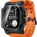 Goton Rugged Case with Band for Apple Watch Ultra 3/2/1 49mm, Military Grade Shockproof Cover + Screen Protector Kit for iWatch Band Men, Skin-Friendly TPU Strap for Outdoor Adventures (Orange)