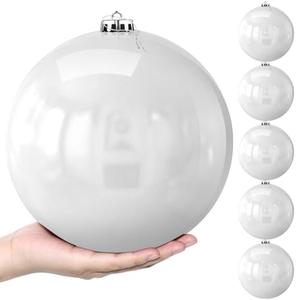 Zubebe 5 Pcs 8" Extra Large Outdoors Christmas Balls Ornaments Jumbo Oversized Christmas Tree Decorations Giant Hanging Xmas Plastic Balls Ornaments for Lawn Yard Decoration (White)