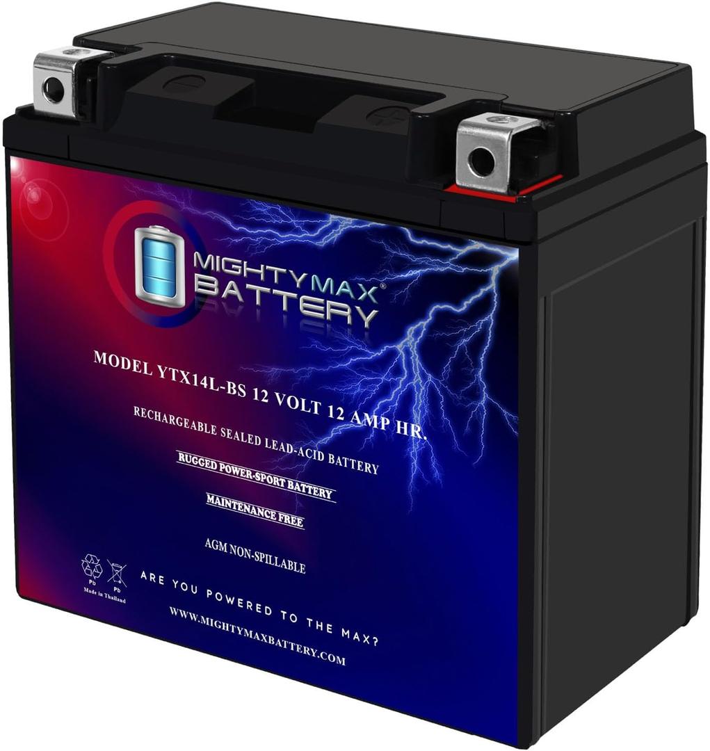 Mighty Max Battery YTX14L-BS -12 Volt 12 AH, 200 CCA, Rechargeable Maintenance Free SLA AGM Motorcycle Battery