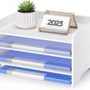 Desk File Organizer 4-Tier Desktop Paper Mail Organizer Document Holder for Home Office Supplies, Office Desk Accessories & Workspace (White)