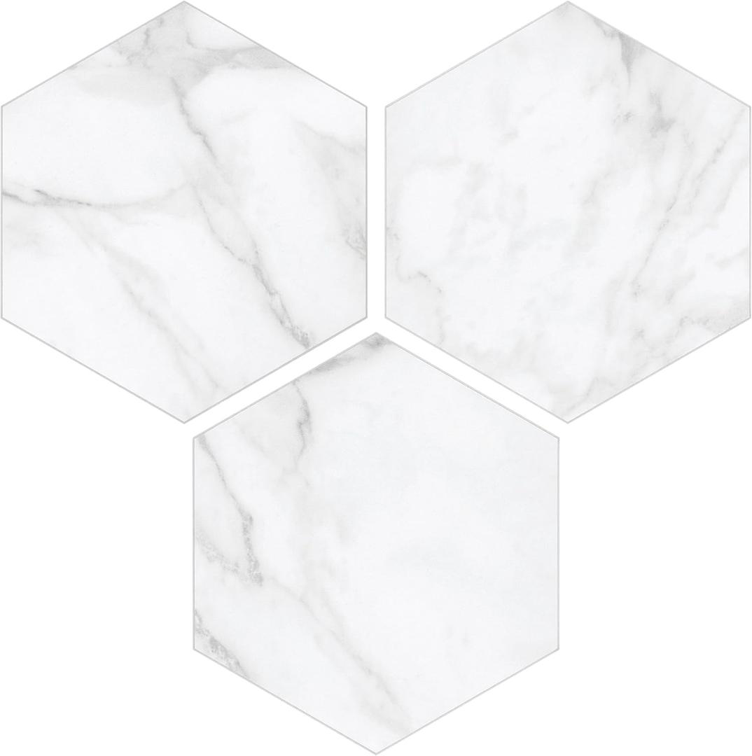 45-Sheet Hexagon Peel and Stick Backsplash, 6" x 7" White Calacatta Marble Looks Self Adhesive Wall Tile, Stone Composite Stick on Decorative Mosaic Tile for Kitchen Bathroom Fireplace