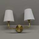 2 Light Bathroom Light Fixtures, Brushed Gold Vanity Lights, Double Wall Sconce with Beige Fabric Shade, Modern Sconces Wall Lighting for Hallway Bedroom Stairway, VL837-BG-B-2