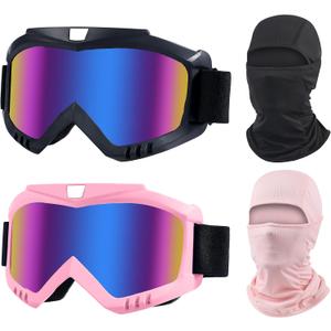 LJDJ Dirt Bike Goggles, 2 Pack ATV Off-Road Riding Motorcycle Motocross Glasses with Sun UV Protection Balaclava Full Face Cover for Youth, Teens, Men & Women