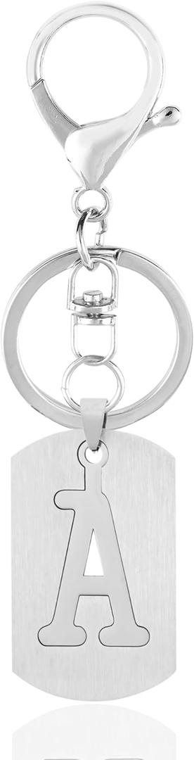 10 x A-Z Stainless Steel Letter Keychain - Alphabet Initial Key Ring for Men Women, Purse or Car Charm