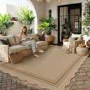 6x9 Scalloped Rug Easy Jute Washable Outdoor Patio Rug for Living Room | Non-Slip Indoor Outdoor Rugs Tan Geometric Neutral Carpet for Backyard Patio Dining Room Living Room