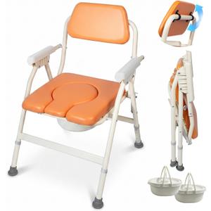 Foldable Bedside Commode, 304 Steel Portable Toilet for Adults