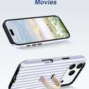 Jusy Stripes Phone Case Compatible with iPhone 17 Pro Max, with Finger Hand Strap Kickstand Shockproof Soft TPU Protective Cover for Women Girls, Blue and White