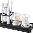 MYITYARD Toothbrush Holders for Bathrooms, 4 Slots Rustproof Metal Tooth Brushing Organizer with Drainage, Electric Tooth Brush Toothpaste Holder for Bathroom Countertop, Black