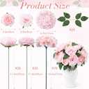 Suncalla 60 Pcs Assorted Silk Artificial Flowers, Faux Fake Full Hydrangea Peony Rose Bouquet with Leaf Stem for Wedding Centerpiece Bridal DIY Craft Baby Shower Party Decor(Pink)