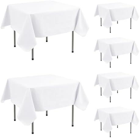 Enjoyidea Vinyl Tablecloth with Flannel Backing-4 Pack White 54x54 Inch Waterproof Square Table Cloth Dining Table Covers Plastic Outdoor Sheets-Wipeable Spillproof Oilcloths for Picnic Party Camping