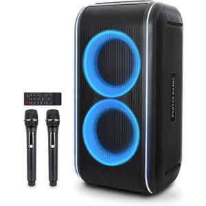 GKD62 Karaoke Machine for Adults Kids, 400W Portable Bluetooth Party Speaker with 2 Wireless Microphones, Built in AI Vocal Removal & Mic Priority, Records, Radio, Loud Sound for Home, DJ, Outdoor