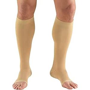 Truform 15-20 mmHg Compression Stockings for Men and Women, Knee High Length, Open Toe, Beige, Large