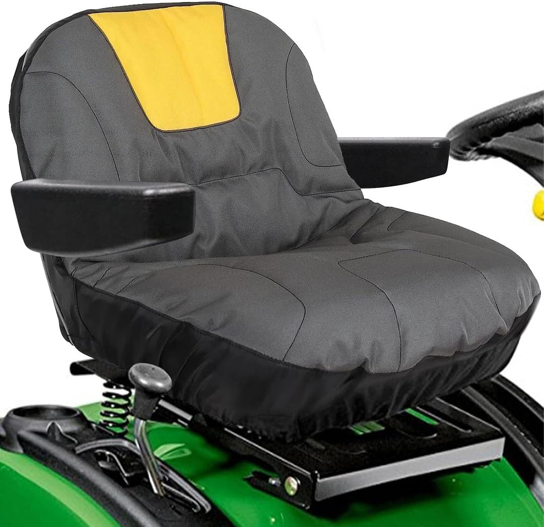 Riding Lawn Mower Seat Cover, Heavy Duty Polyester Oxford Tractor Seat Cover with Padded Cushion Surface, Compatible with Craftsman,Cub Cadet,Kubota Lawn Mower Tractor (M-Armrests)