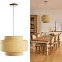 Pendant Light Fixture, Modern Farmhouse Bamboo Hanging Light, Large