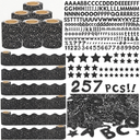 Kosiz Black Glitter Bulletin Board Decoration Set 118 ft Scalloped Bulletin Board Borders Classroom Poster Border Trim with 257 Pcs Letter Number Symbol Cutout for Back to School Graduation Decor