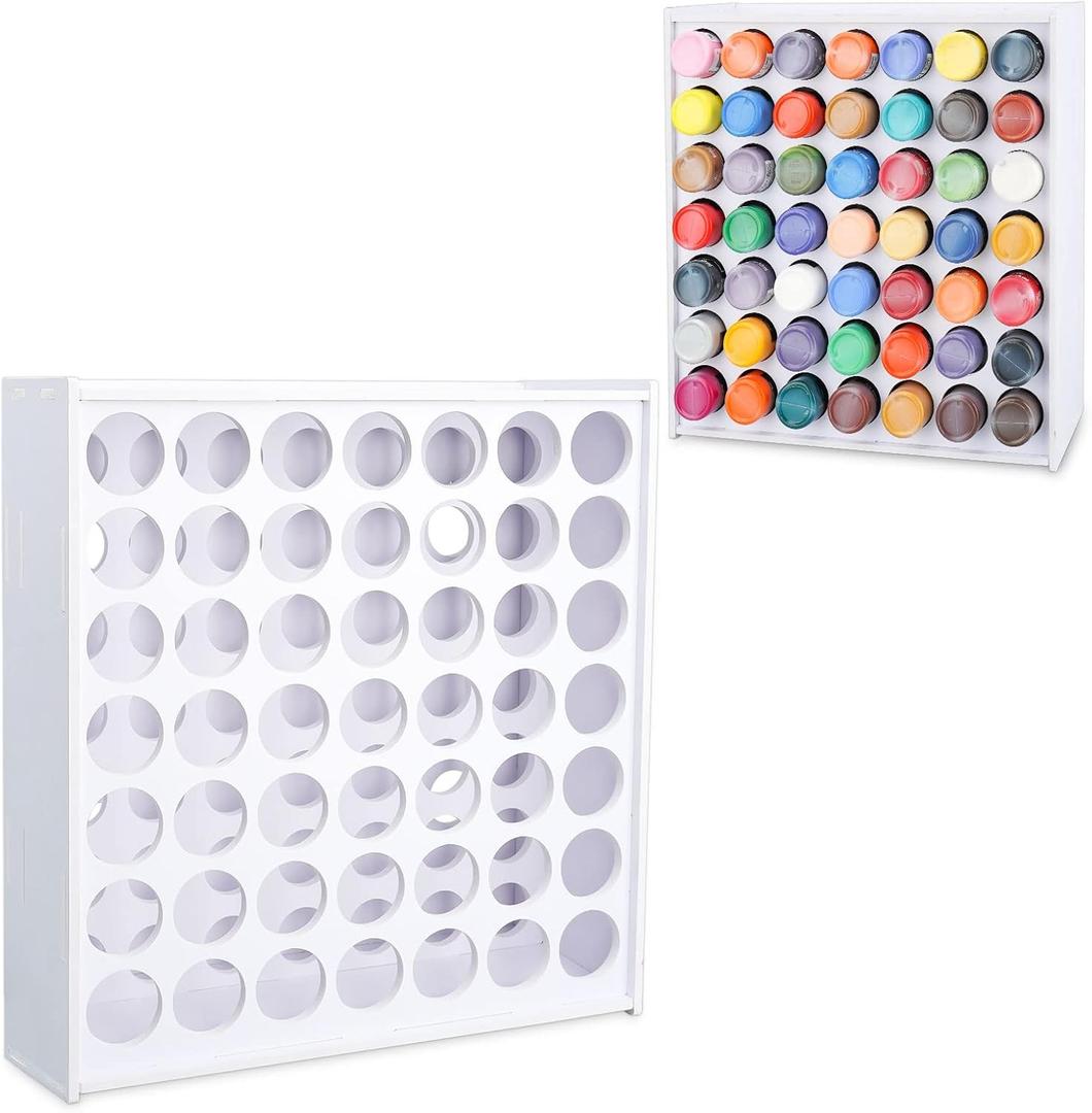 SANFURNEY 49 Holes Craft Paint Organizer Holder Vertical Acrylic Paint Storage Rack Stand for 2oz Craft Paints, Wall-mounted Christmas