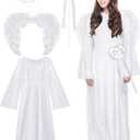 Eurzom 4 Pcs Women's Angel Costume Set - White Dress Feather Wings and Wand for Christmas Adults Cosplay Outfits