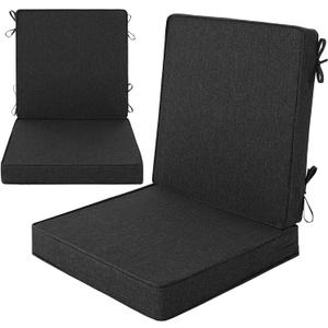 Outdoor Chair Cushions, Water-Resistant & Fade-Resistant, Patio Furniture Lawn Dining Chair Seat Replacement with Mid Back, Ties Zipper, Removable Cover, 18 x 16.5 Inch, Set of 2, Black