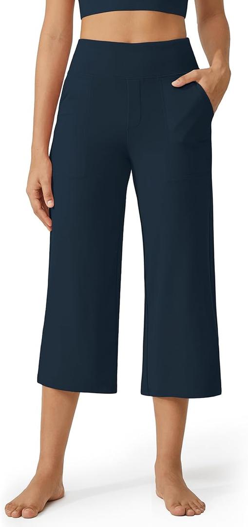 G4Free Capri Pants for Women Wide Leg Yoga Dress Cropped Pants Capri Leggings with Pockets for Casual Summer, 19" Inseam XL