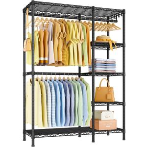 Ulif F2 Clothes Rack, 5 Tiers Heavy Duty Garment Rack for Bedroom, Freestanding Adjustable Closet Storage Organizer, 46.1" W x 15.4" D x 78.3" H, Load 630lbs, Upgraded Black