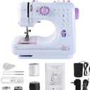 Mini Sewing Machine for Beginners and Kids Ages 8-12, Portable Sewing Machines with 12 Built-in Stitch Patterns, Light, 2 Speed Foot Pedal - Purple & White (with Basic Sewing Kit)