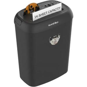 Suntiko 14 Sheet Cross Cut Paper Shredder for Home Office Use with P-4 High Security and 6.6 Gallon Bin for Credit Cards CDs or Staples ETL Certified Black
