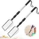 2 Pcs Shark Tooth Sand Sifter, Shell Scooper for Beach, Shovel and Shelling Tools with Retractable Long Handle for Picking Up Shells, Shark Tooth Sifter Dipper for Adult,White Elephant Gifts