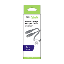 Cell Candy Silicone Charge and Sync Cable  Lighting Silicone Cable 3Ft Grey