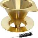 LHS Pour Over Coffee Dripper Reusable Coffee Filter Paperless Coffee Filter Stainless Steel Pour Over Coffee Maker Cone Coffee Dripper for 1-2 Cup,Gold