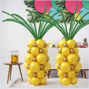 HOUSE OF PARTY 2 Packs Pineapple Balloons for Tropical Garland - 12,10,5 Inch Yellow, Green and Gold Summer Balloon Garland for Aloha, Luau, Hawaiian, Pool, Beach Party Decoration