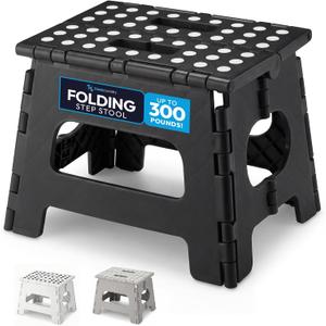Handy Laundry Folding Lightweight Step Stool - Sturdy Enough to Support Adults and Safe Enough for Kids - Opens Easy with One Flip - Great for Kitchen, Bathroom or Bedroom (Black - 8 Inch)