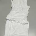 GOKATOSAU Women's One Off Shoulder Sleeveless Bodycon Ruched Mesh Ruffle Hem Mini Dress White S